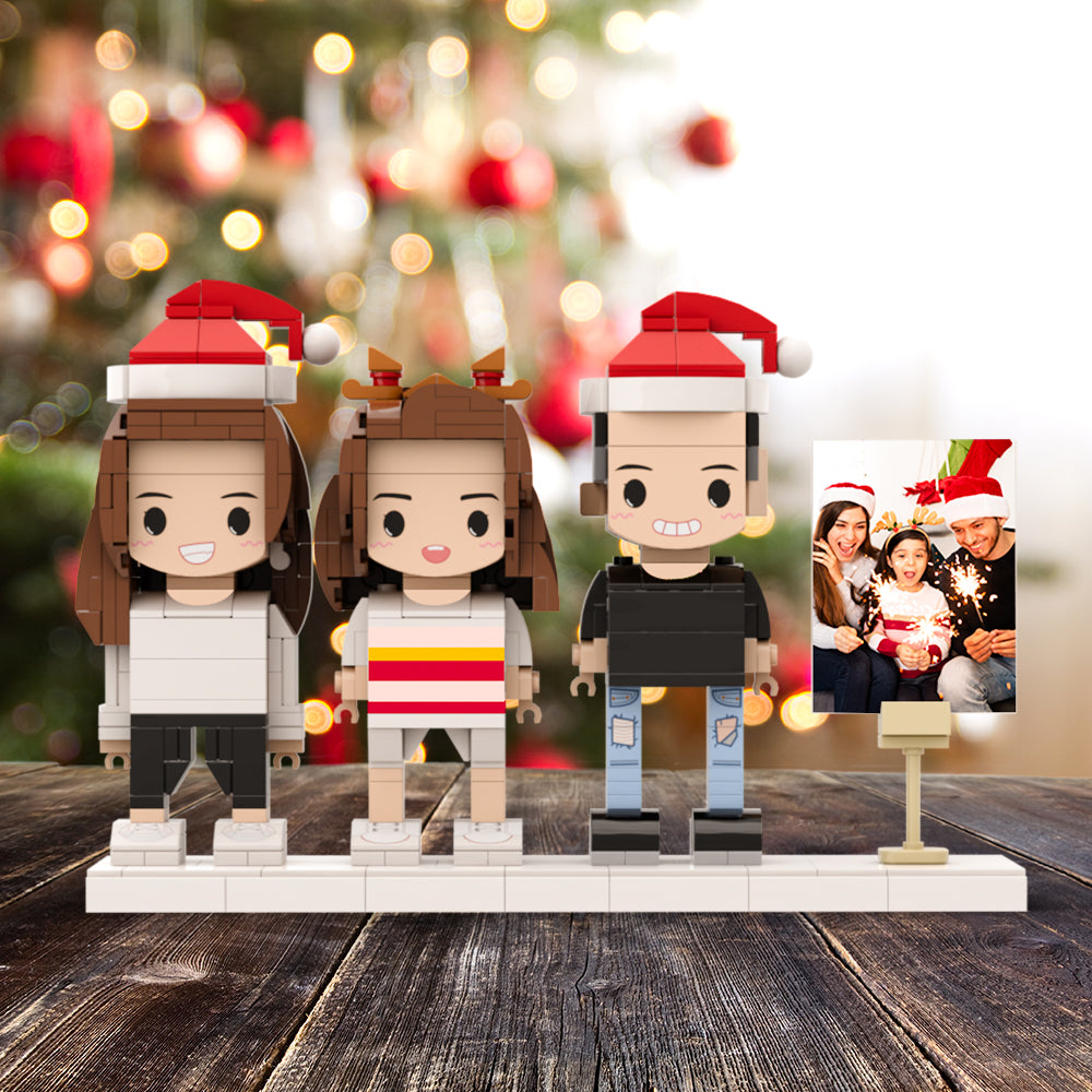 Full Body Customizable 3 People Photo Frame Custom Brick Figures Small Particle Block Perfect Christmas Gifts for Family