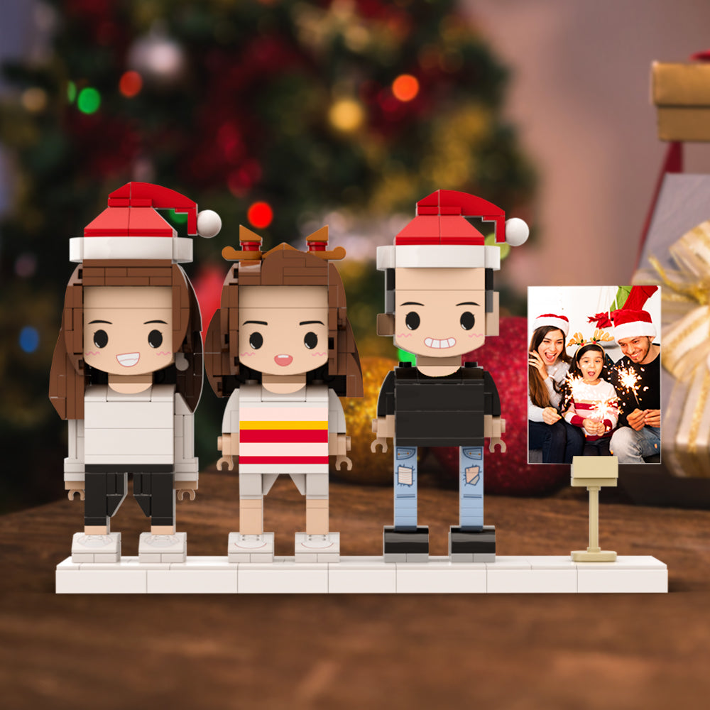 Full Body Customizable 3 People Photo Frame Custom Brick Figures Small Particle Block Perfect Christmas Gifts for Family