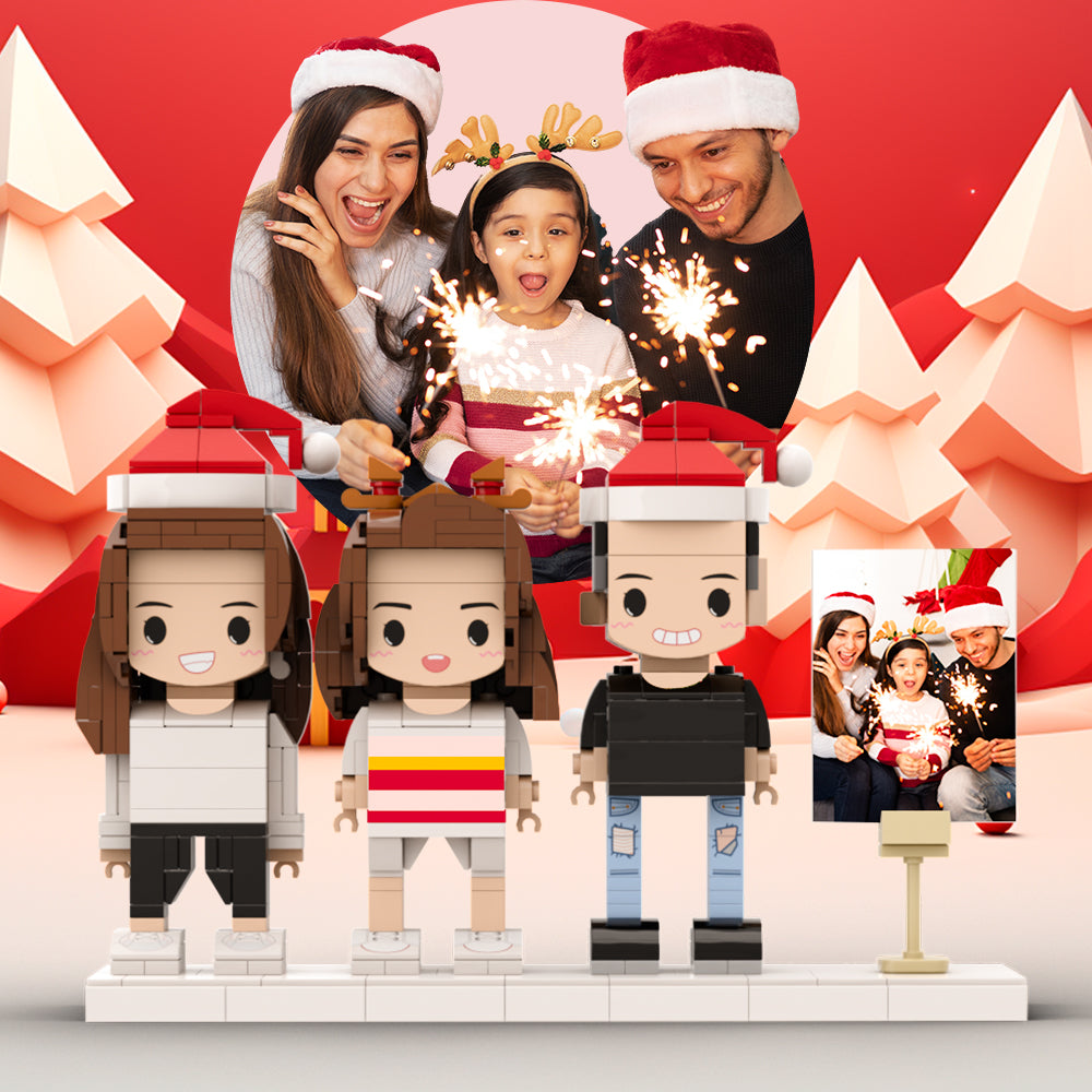 Full Body Customizable 3 People Photo Frame Custom Brick Figures Small Particle Block Perfect Christmas Gifts for Family