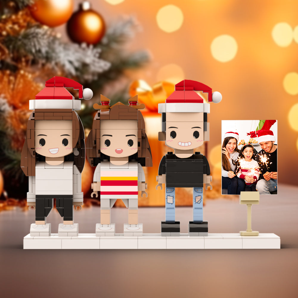 Full Body Customizable 3 People Photo Frame Custom Brick Figures Small Particle Block Perfect Christmas Gifts for Family