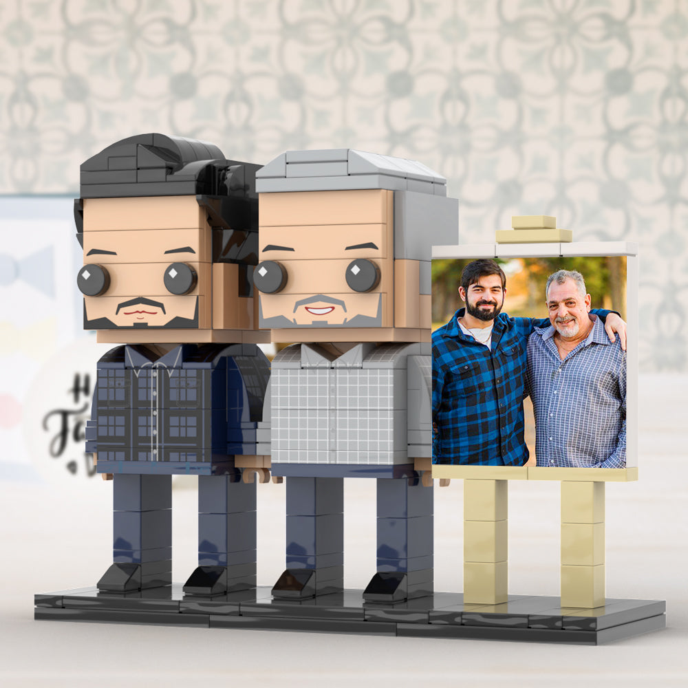 Full Body Customizable 2 People Father And Son Photo Frame Personalized Custom Brick Figures Small Particle Block Toy Personalized For Father's Day