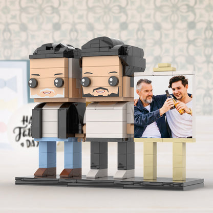 Full Body Customizable 2 People Fully Grown Son Having A Beer With His Dad Man Photo Frame Personalized Custom Brick Figures Small Particle Block Toy Personalized For Father's Day