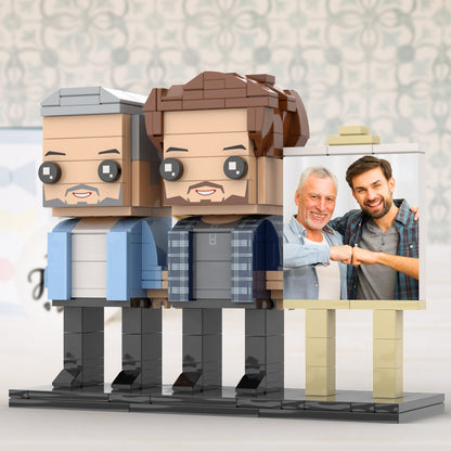 Full Body Customizable 2 People Dad And Son Fist Bump Photo Frame Personalized Custom Brick Figures Small Particle Block Toy Personalized For Father's Day