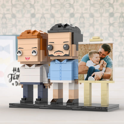 Full Body Customizable 2 People Dad Cuddle His Son Little Boy Photo Frame Personalized Custom Brick Figures Small Particle Block Toy Personalized For Father's Day