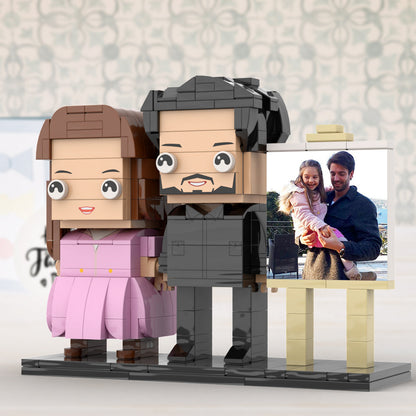 Full Body Customizable 2 People Dad Holding His Daughter In His Arm Photo Frame Personalized Custom Brick Figures Small Particle Block Toy Personalized For Father's Day