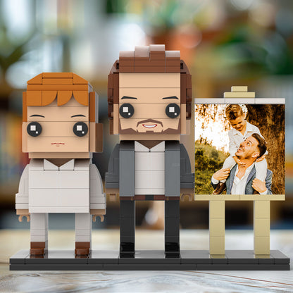 Full Body Customizable 2 People Little Son Sit On Daddy's Shoulder Photo Frame Personalized Custom Brick Figures Small Particle Block Toy Personalized For Father's Day