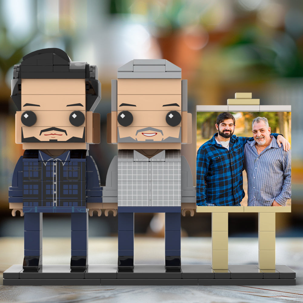 Full Body Customizable 2 People Father And Son Photo Frame Personalized Custom Brick Figures Small Particle Block Toy Personalized For Father's Day