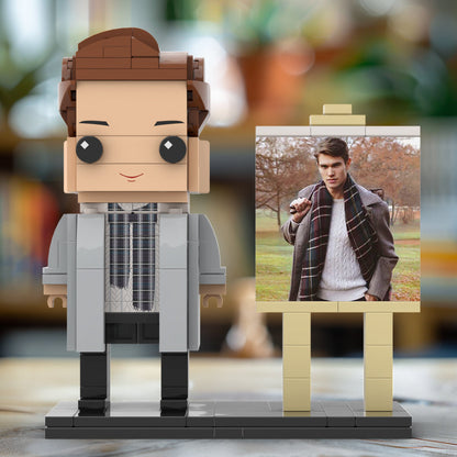 Full Body Customizable 1 Person Stylish Young Daddy With Scarf Custom Brick with Frame Figures Small Particle Block Toy Brick Me Figures For Father's Day