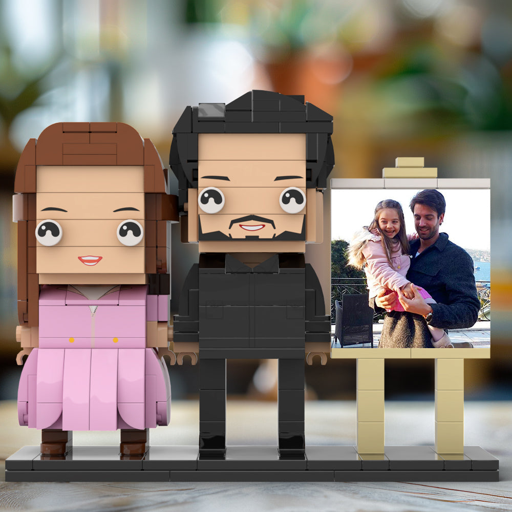 Full Body Customizable 2 People Dad Holding His Daughter In His Arm Photo Frame Personalized Custom Brick Figures Small Particle Block Toy Personalized For Father's Day