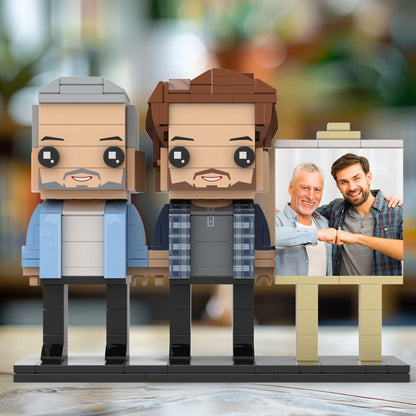 Full Body Customizable 2 People Dad And Son Fist Bump Photo Frame Personalized Custom Brick Figures Small Particle Block Toy Personalized For Father's Day