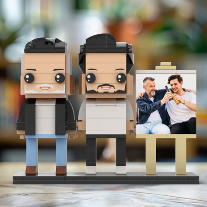 Full Body Customizable 2 People Fully Grown Son Having A Beer With His Dad Man Photo Frame Personalized Custom Brick Figures Small Particle Block Toy Personalized For Father's Day