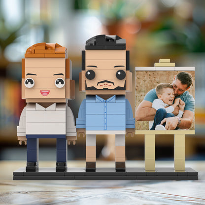 Full Body Customizable 2 People Dad Cuddle His Son Little Boy Photo Frame Personalized Custom Brick Figures Small Particle Block Toy Personalized For Father's Day