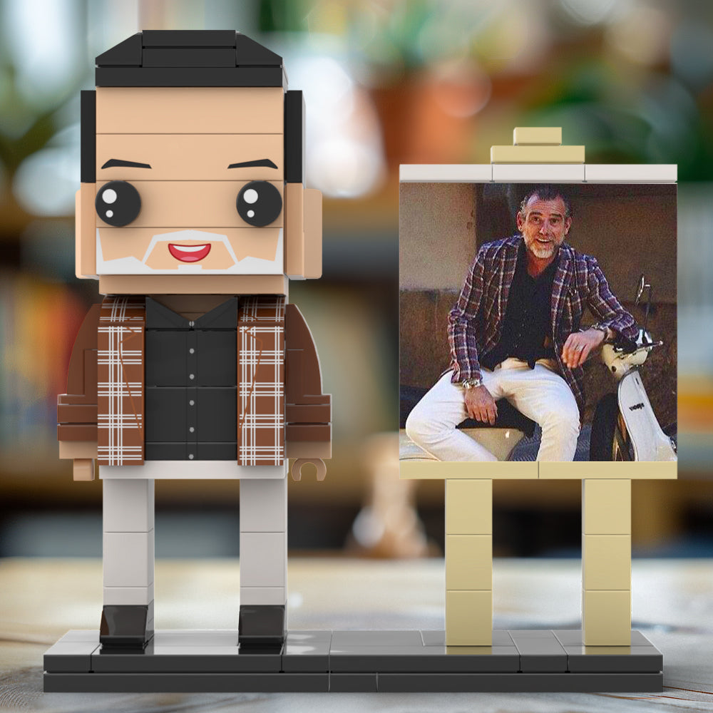 Full Body Customizable 1 Person Cool Daddy  in Classic Plaid Shirt Custom Brick with Frame Figures Small Particle Block Toy Brick Me Figures For Father's Day