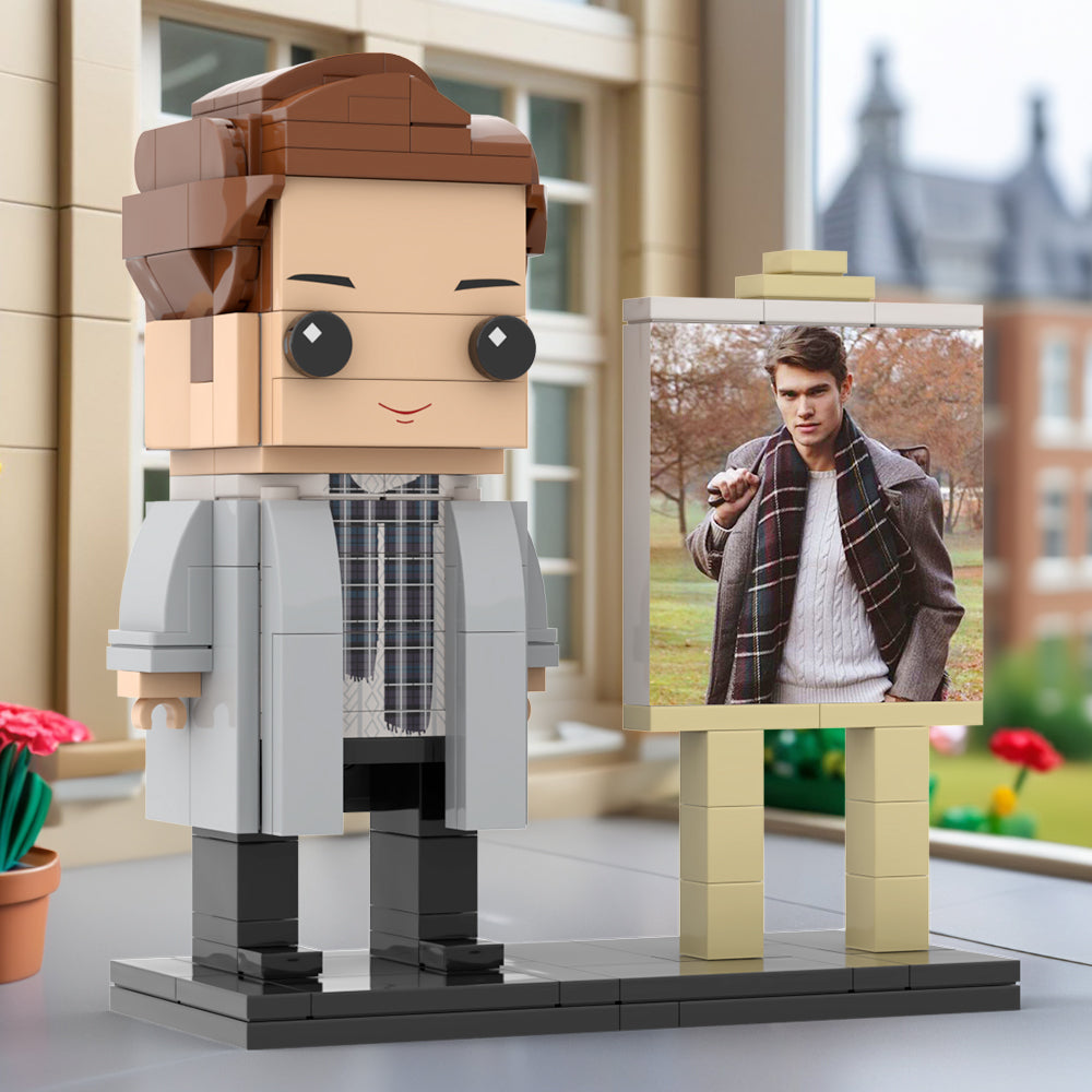 Full Body Customizable 1 Person Stylish Young Daddy With Scarf Custom Brick with Frame Figures Small Particle Block Toy Brick Me Figures For Father's Day