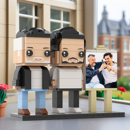 Full Body Customizable 2 People Fully Grown Son Having A Beer With His Dad Man Photo Frame Personalized Custom Brick Figures Small Particle Block Toy Personalized For Father's Day