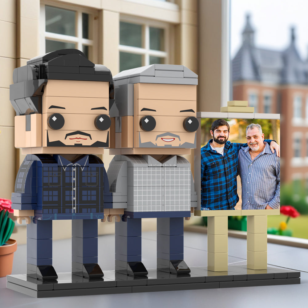 Full Body Customizable 2 People Father And Son Photo Frame Personalized Custom Brick Figures Small Particle Block Toy Personalized For Father's Day