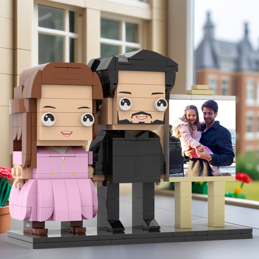 Full Body Customizable 2 People Dad Holding His Daughter In His Arm Photo Frame Personalized Custom Brick Figures Small Particle Block Toy Personalized For Father's Day