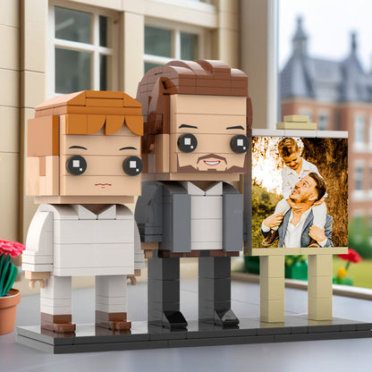 Full Body Customizable 2 People Little Son Sit On Daddy's Shoulder Photo Frame Personalized Custom Brick Figures Small Particle Block Toy Personalized For Father's Day