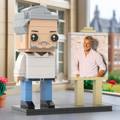 Full Body Customizable 1 Person Daddy With Classic White Shirt And Jeans Custom Brick with Frame Figures Small Particle Block Toy Brick Me Figures For Father's Day