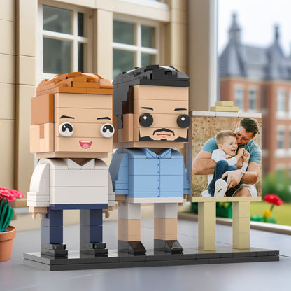 Full Body Customizable 2 People Dad Cuddle His Son Little Boy Photo Frame Personalized Custom Brick Figures Small Particle Block Toy Personalized For Father's Day