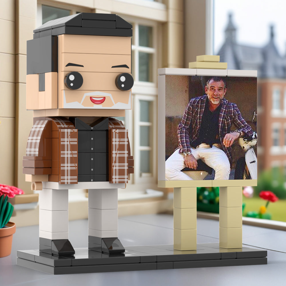 Full Body Customizable 1 Person Cool Daddy  in Classic Plaid Shirt Custom Brick with Frame Figures Small Particle Block Toy Brick Me Figures For Father's Day