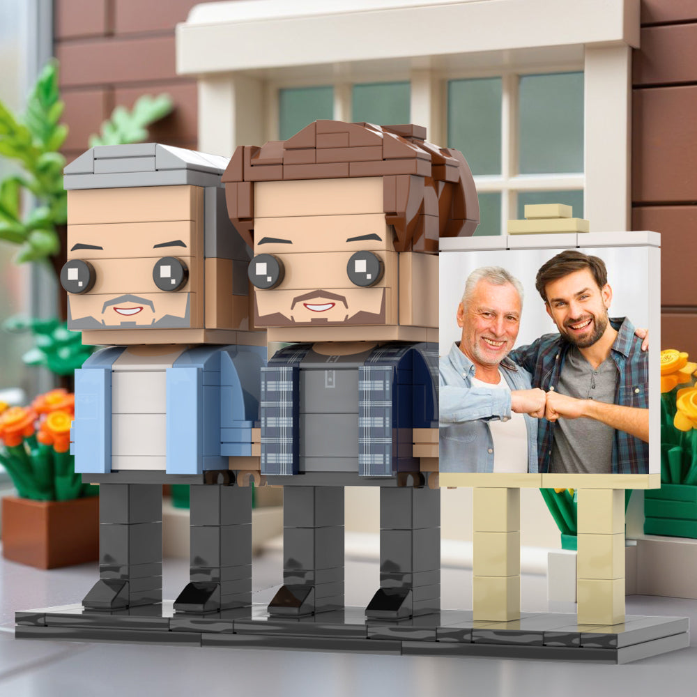 Full Body Customizable 2 People Dad And Son Fist Bump Photo Frame Personalized Custom Brick Figures Small Particle Block Toy Personalized For Father's Day