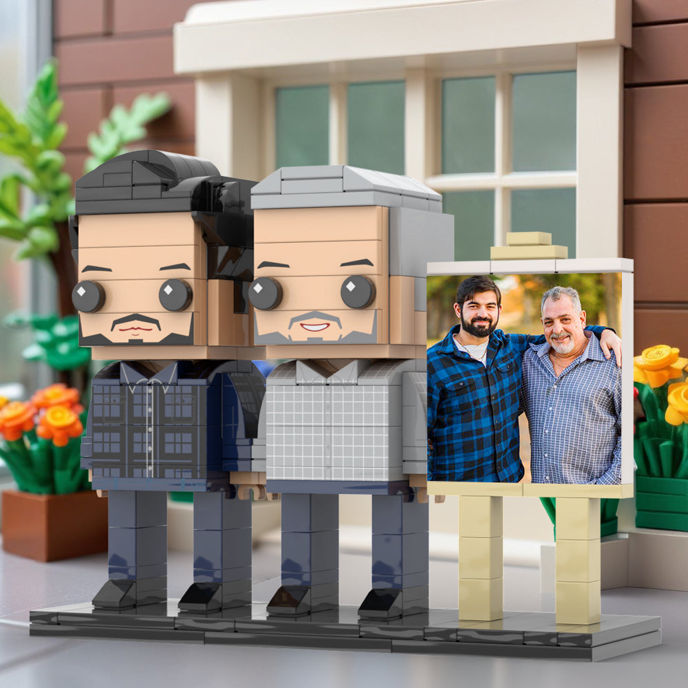 Full Body Customizable 2 People Father And Son Photo Frame Personalized Custom Brick Figures Small Particle Block Toy Personalized For Father's Day