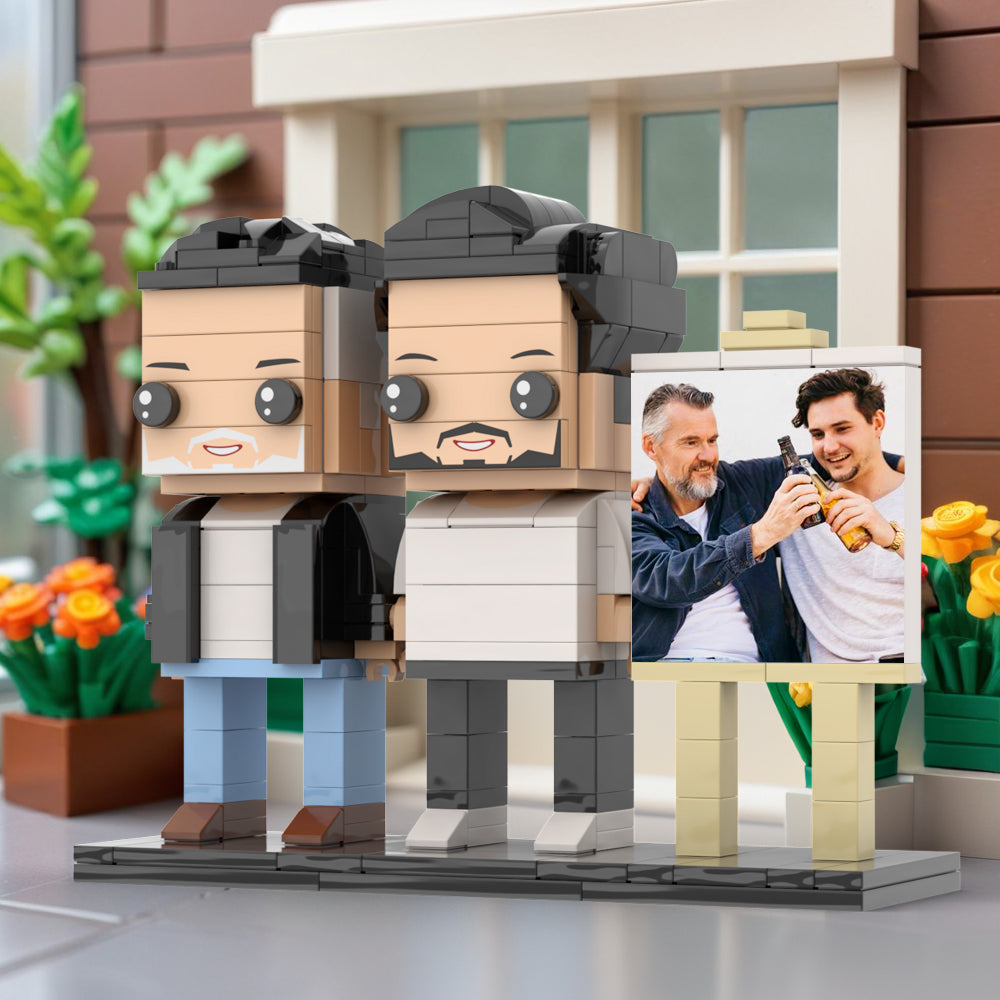 Full Body Customizable 2 People Fully Grown Son Having A Beer With His Dad Man Photo Frame Personalized Custom Brick Figures Small Particle Block Toy Personalized For Father's Day