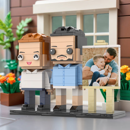 Full Body Customizable 2 People Dad Cuddle His Son Little Boy Photo Frame Personalized Custom Brick Figures Small Particle Block Toy Personalized For Father's Day