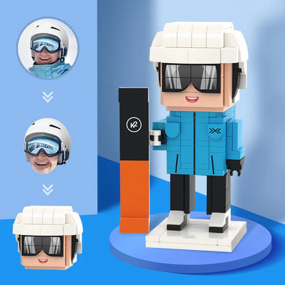 Customized Head Snowboarders Figures Small Particle Block Toy Customizable Brick Art Gifts