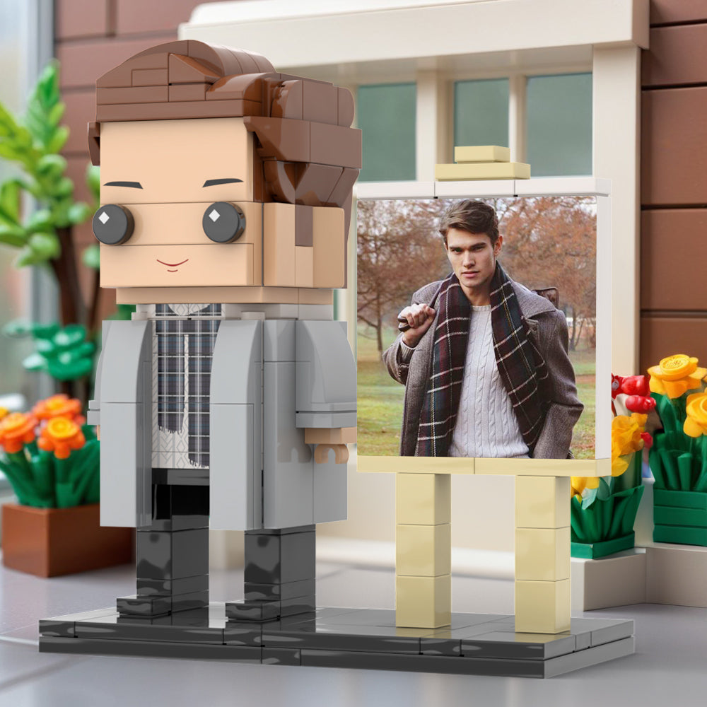 Full Body Customizable 1 Person Stylish Young Daddy With Scarf Custom Brick with Frame Figures Small Particle Block Toy Brick Me Figures For Father's Day