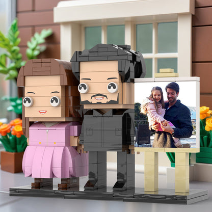 Full Body Customizable 2 People Dad Holding His Daughter In His Arm Photo Frame Personalized Custom Brick Figures Small Particle Block Toy Personalized For Father's Day