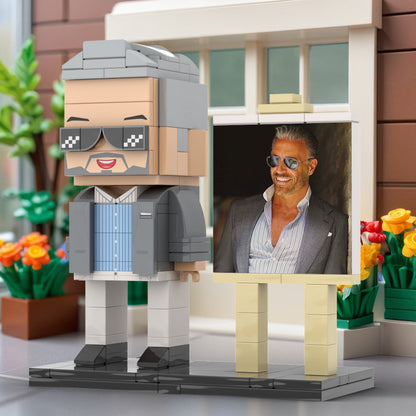 Full Body Customizable 1 Person Cool Daddy In Grey Suit With Sunglasses Custom Brick with Frame Figures Small Particle Block Toy Brick Me Figures For Father's Day