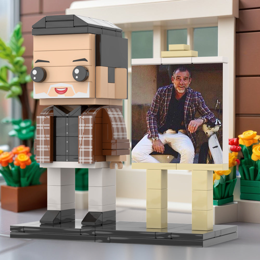 Full Body Customizable 1 Person Cool Daddy  in Classic Plaid Shirt Custom Brick with Frame Figures Small Particle Block Toy Brick Me Figures For Father's Day