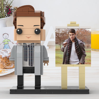 Full Body Customizable 1 Person Stylish Young Daddy With Scarf Custom Brick with Frame Figures Small Particle Block Toy Brick Me Figures For Father's Day