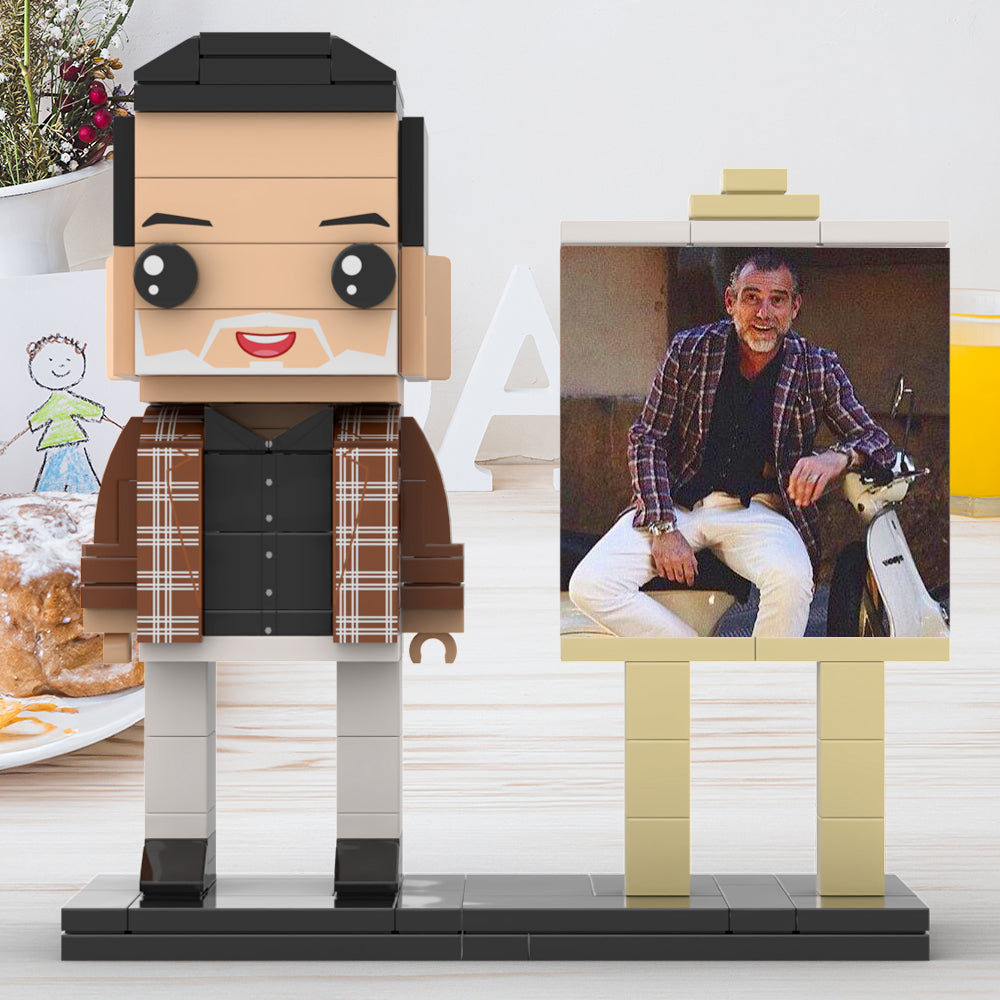 Full Body Customizable 1 Person Cool Daddy  in Classic Plaid Shirt Custom Brick with Frame Figures Small Particle Block Toy Brick Me Figures For Father's Day