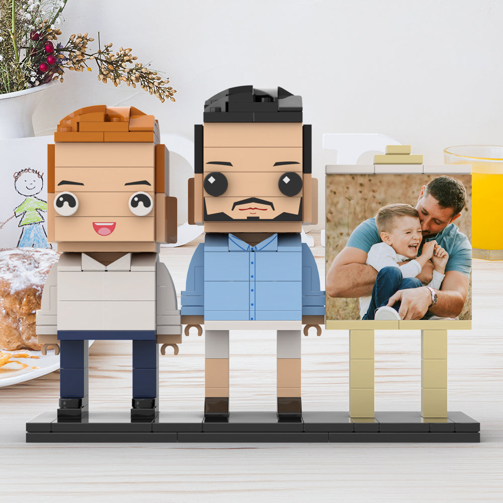 Full Body Customizable 2 People Dad Cuddle His Son Little Boy Photo Frame Personalized Custom Brick Figures Small Particle Block Toy Personalized For Father's Day