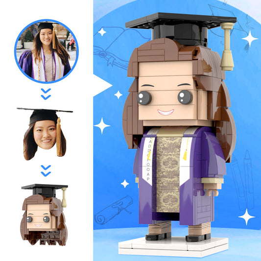 NYU Graduation Gown Custom Head Brick Figures Personalized Bachelor Uniform Brick Figures Small Particle Block Toy Graduation Gift For Graduates