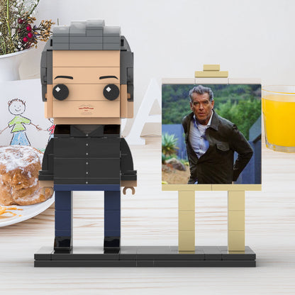 Full Body Customizable 1 Person Cool Daddy In Black Suit Custom Brick with Frame Figures Small Particle Block Toy Brick Me Figures For Father's Day