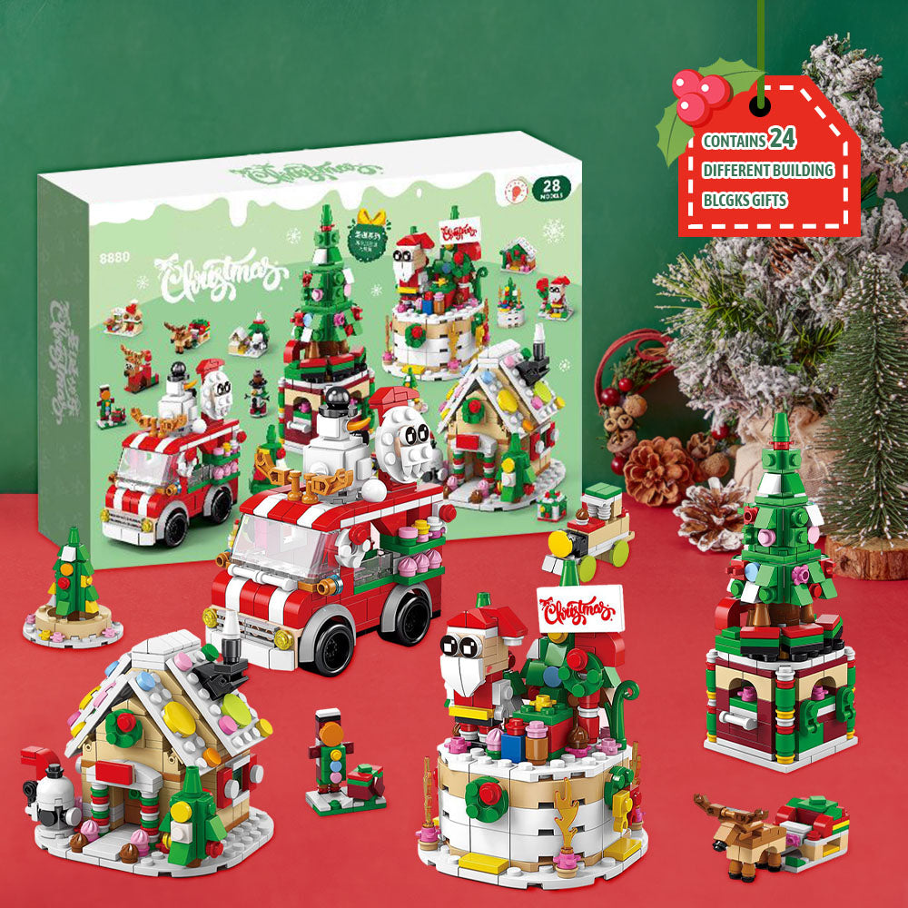 Christmas Street Scene Brick Figures  Surprise Blind Box  24 Calendar Countdown Gift Box