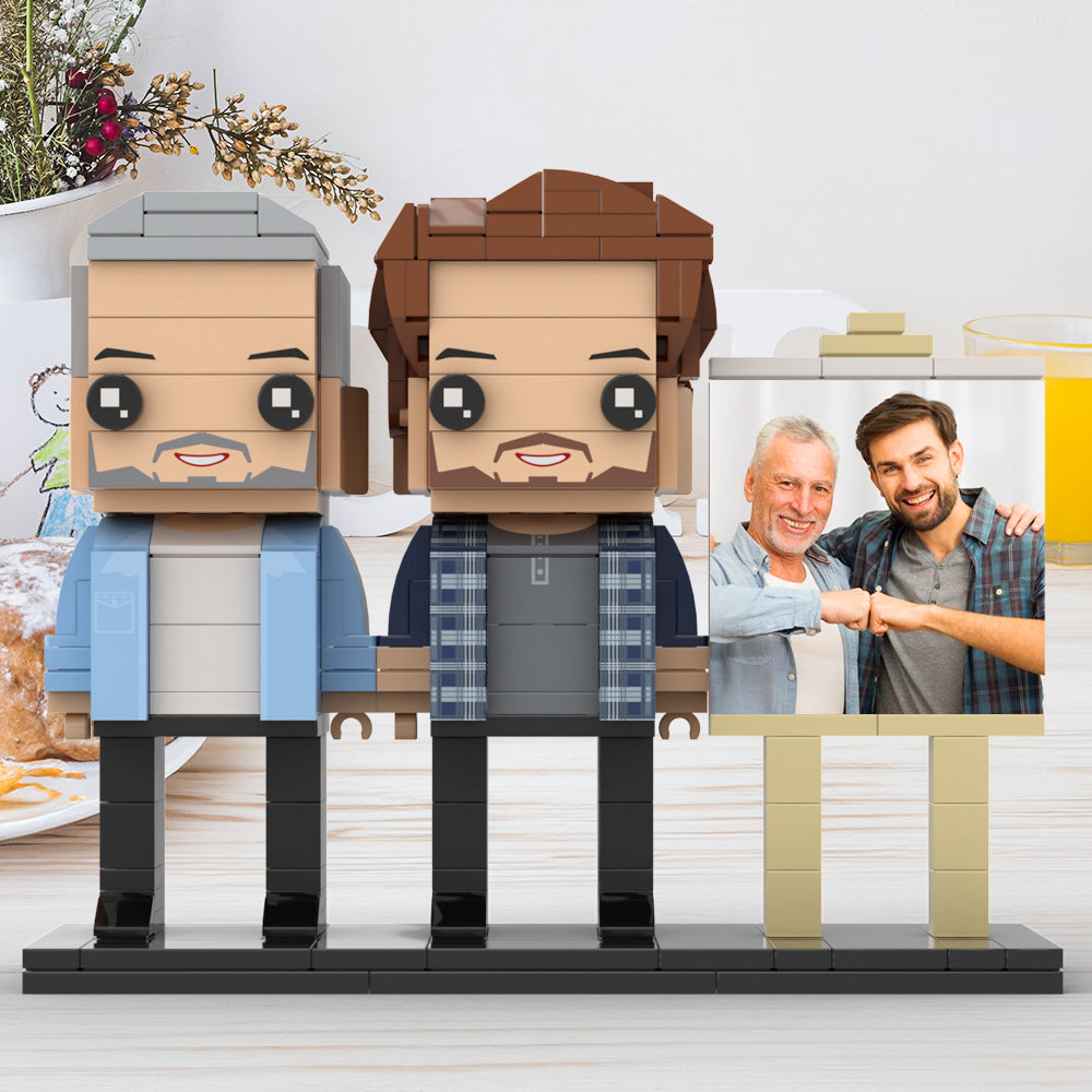 Full Body Customizable 2 People Dad And Son Fist Bump Photo Frame Personalized Custom Brick Figures Small Particle Block Toy Personalized For Father's Day