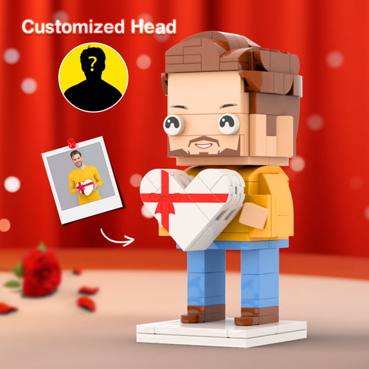 Boy Holding Heart-shaped Gift Box Valentine's Day Gift Custom Head Brick Figures Personalized Brick Figures Small Particle Block