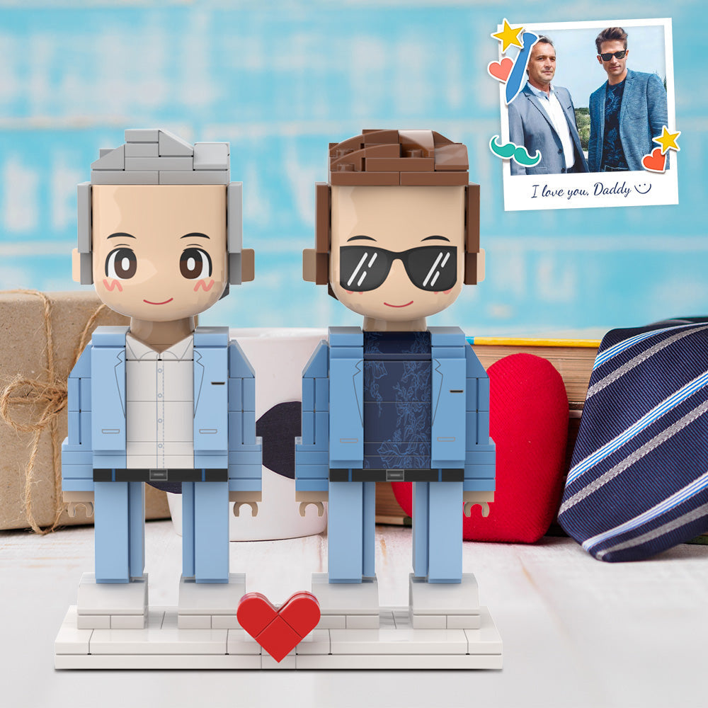 Full Body 2 People Duddu Brick Figures Custom Brick Figure For Daddy Perfect For Father's Day For Stylish Grey Hair Old Daddy And Me