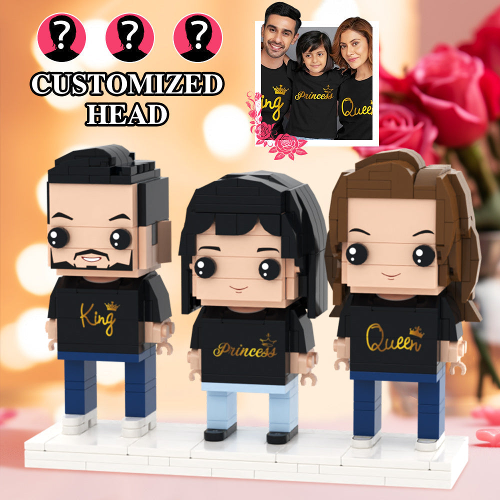 Family Matching Shirt King Queen Princess Valentine's Day Full Body Customizable 3 People Custom Brick Figures Small Particle Block