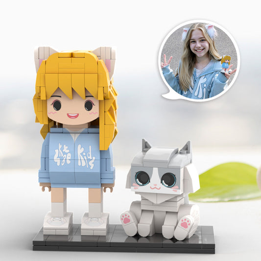 Full Body Customizable Cute Brick Figures Persaonalized Cute Brick Figures with Cat Small Particle Block Toy