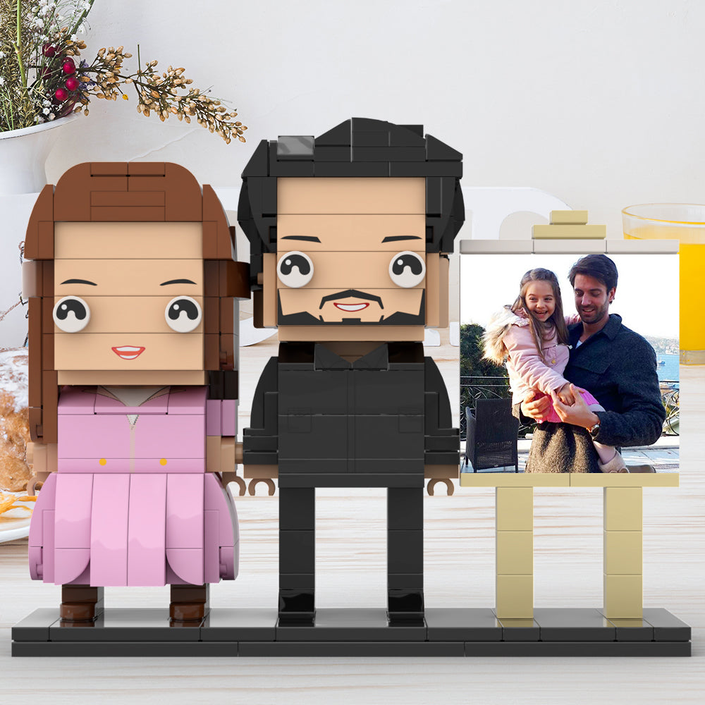 Full Body Customizable 2 People Dad Holding His Daughter In His Arm Photo Frame Personalized Custom Brick Figures Small Particle Block Toy Personalized For Father's Day