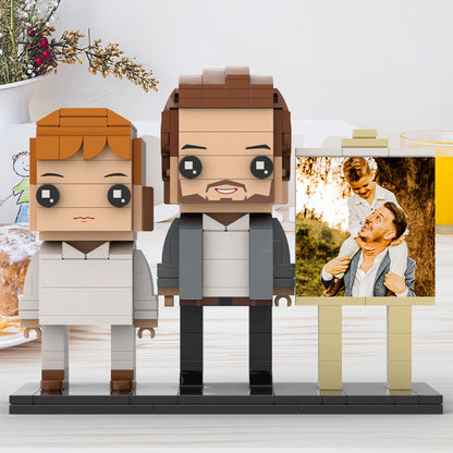 Full Body Customizable 2 People Little Son Sit On Daddy's Shoulder Photo Frame Personalized Custom Brick Figures Small Particle Block Toy Personalized For Father's Day