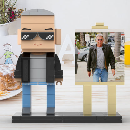 Full Body Customizable 1 Person Cool Grey Hair Daddy Street Photo With Classic Outfit Custom Brick with Frame Figures Small Particle Block Toy Brick Me Figures For Father's Day