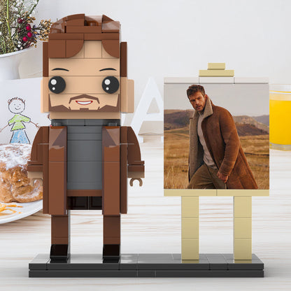 Full Body Customizable 1 Person Cool Young Daddy In Long Brown Coat Custom Brick with Frame Figures Small Particle Block Toy Brick Me Figures For Father's Day