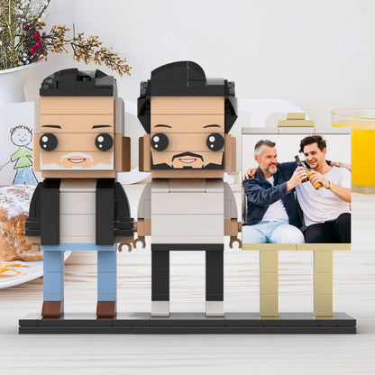 Full Body Customizable 2 People Fully Grown Son Having A Beer With His Dad Man Photo Frame Personalized Custom Brick Figures Small Particle Block Toy Personalized For Father's Day